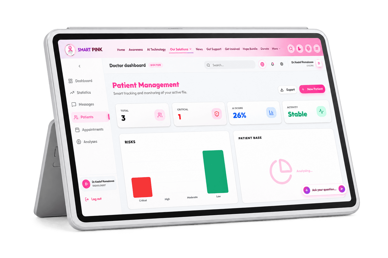 SmartPink tablet dashboard